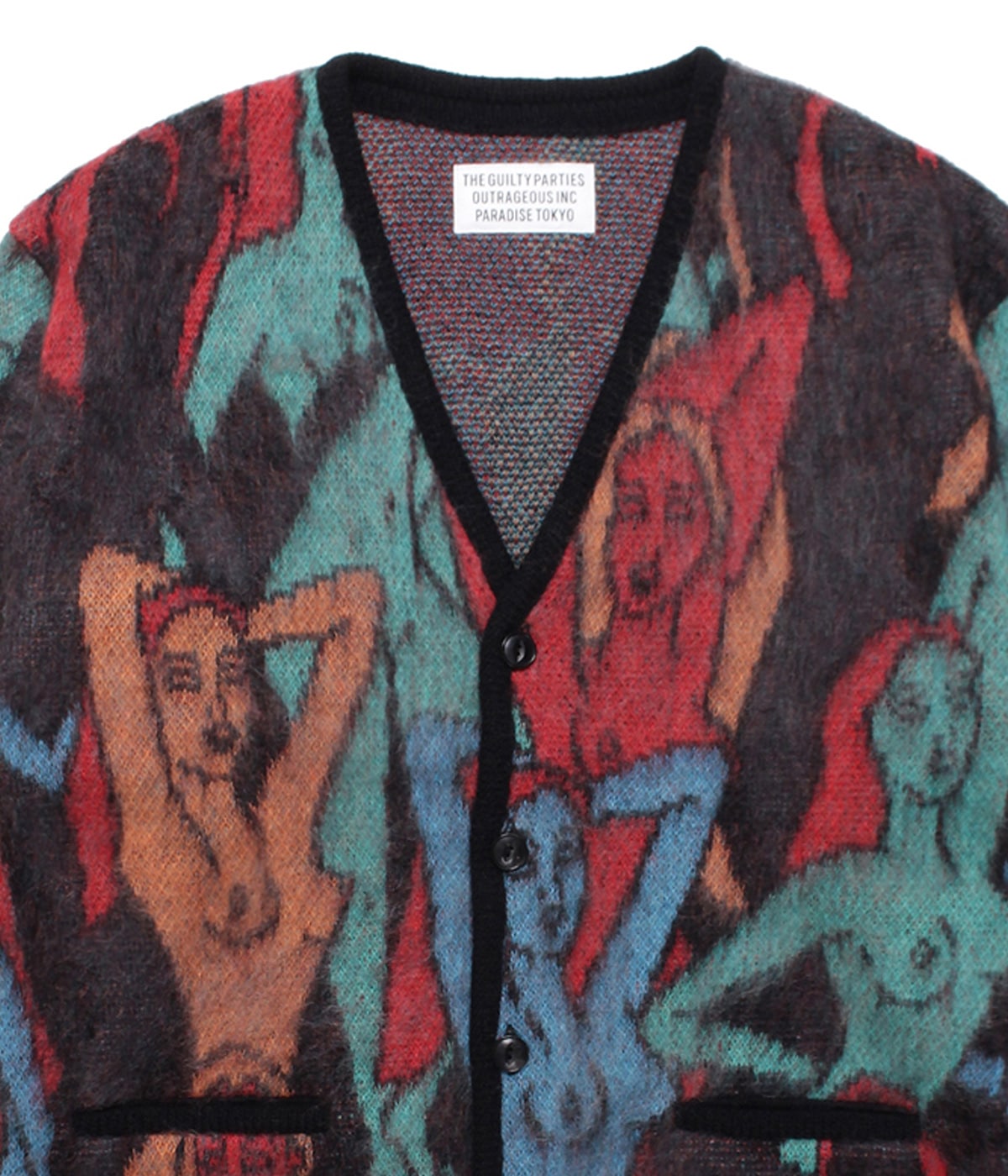 YULA 百女図 MOHAIR KNIT JACQUARD CARDIGAN【BLACK】｜WACKO MARIA